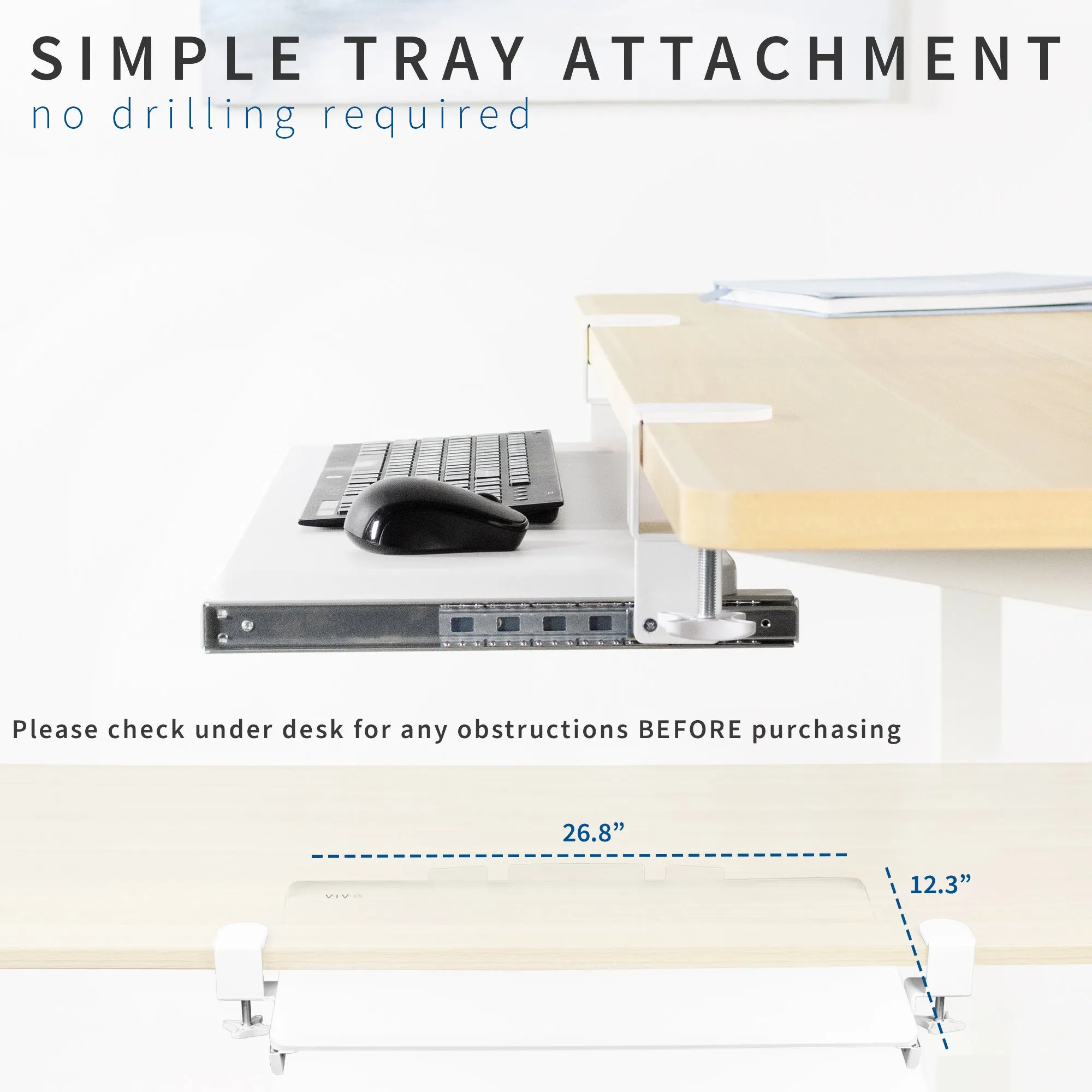 Computer Keyboard and Mouse Under Desk Mount Slider Tray