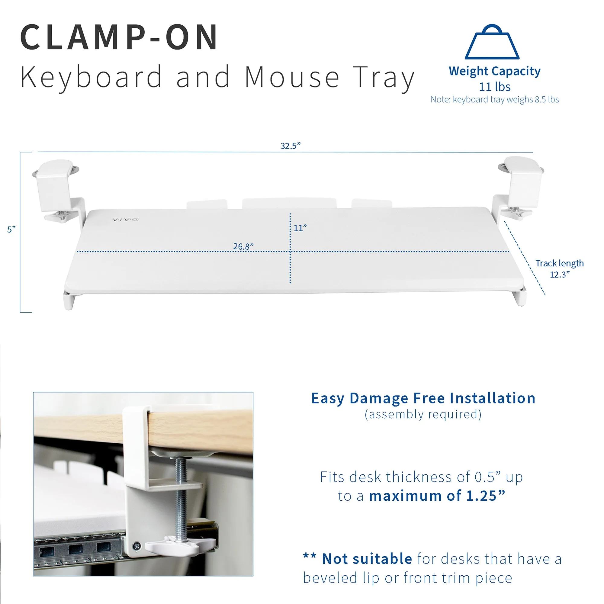 Computer Keyboard and Mouse Under Desk Mount Slider Tray