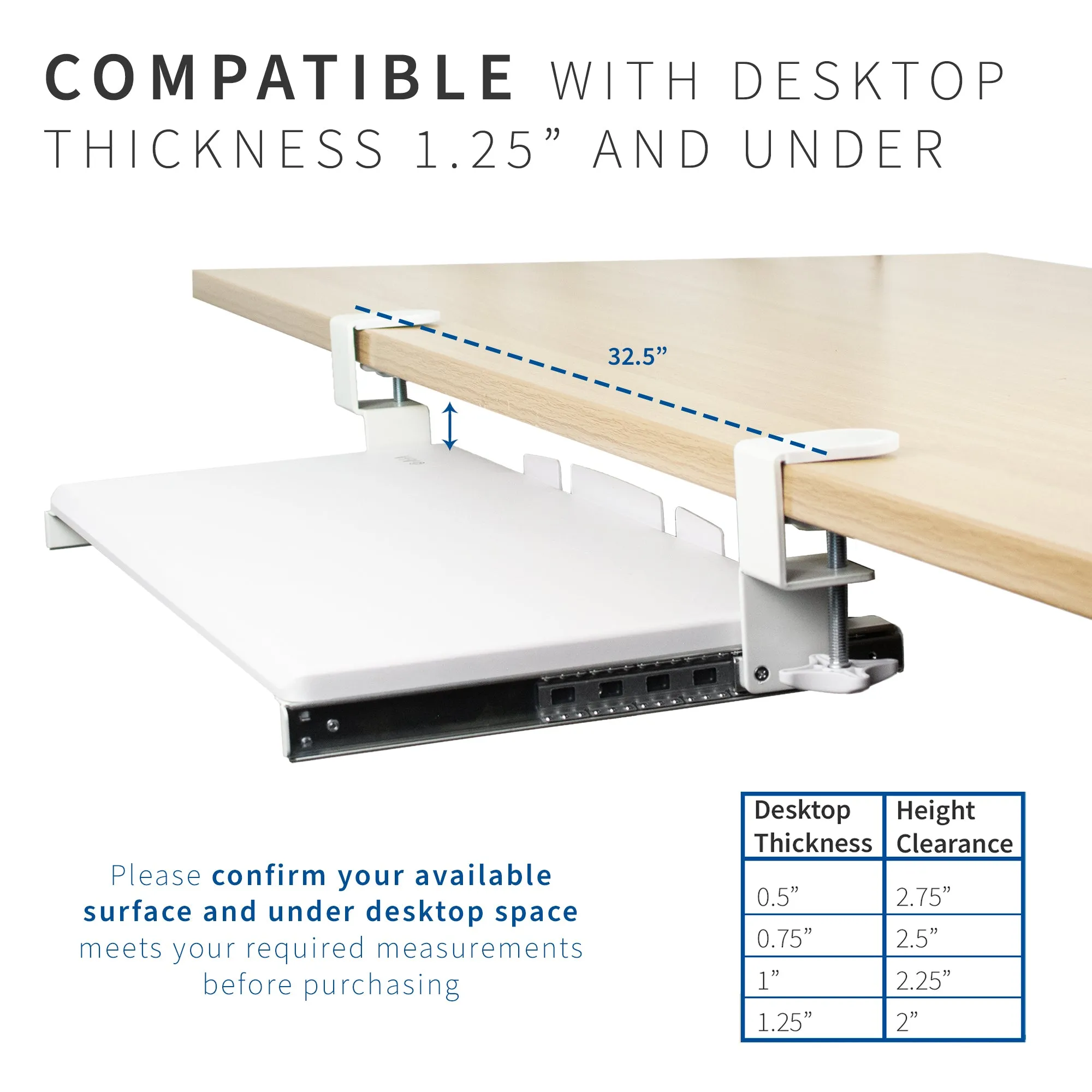 Computer Keyboard and Mouse Under Desk Mount Slider Tray