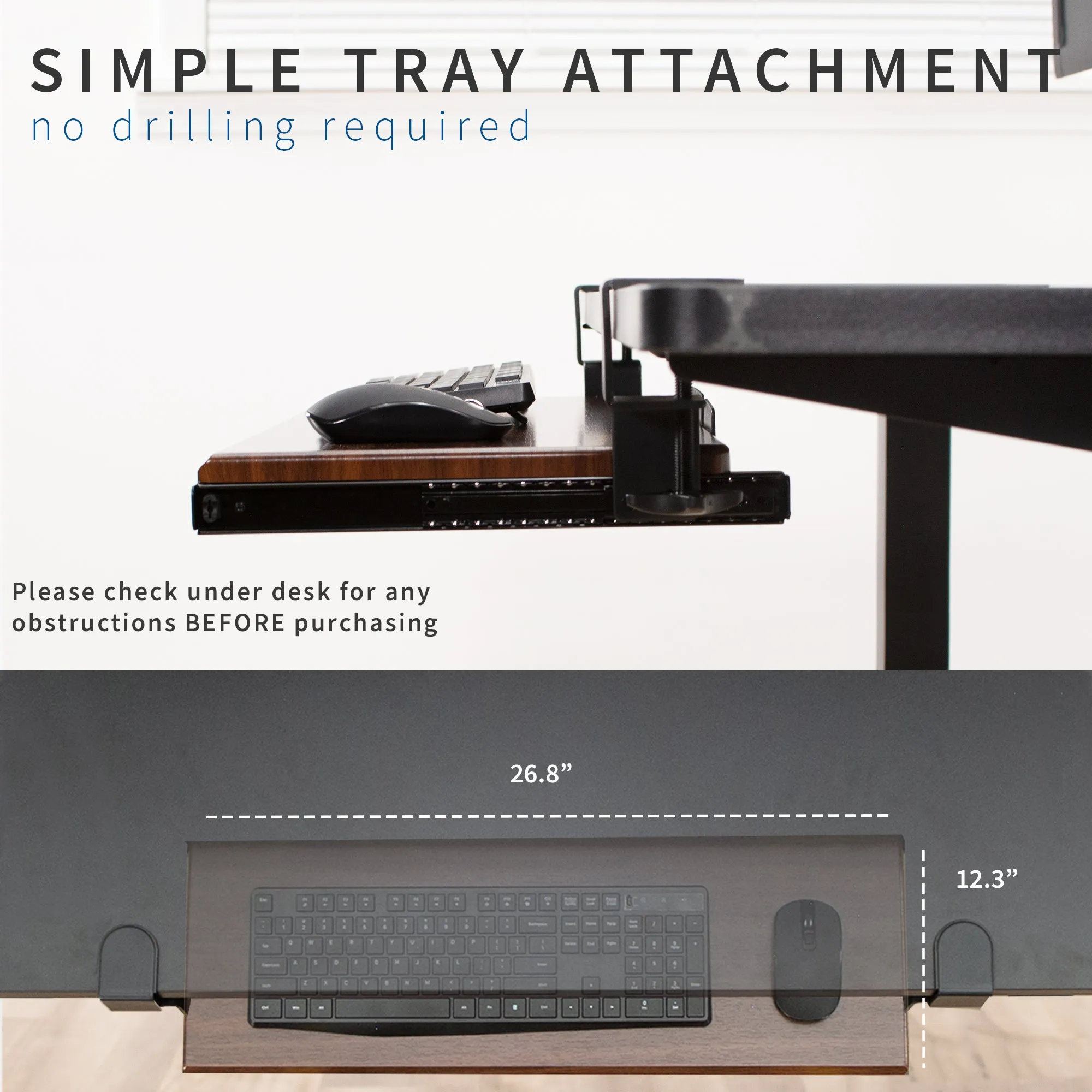 Computer Keyboard and Mouse Under Desk Mount Slider Tray