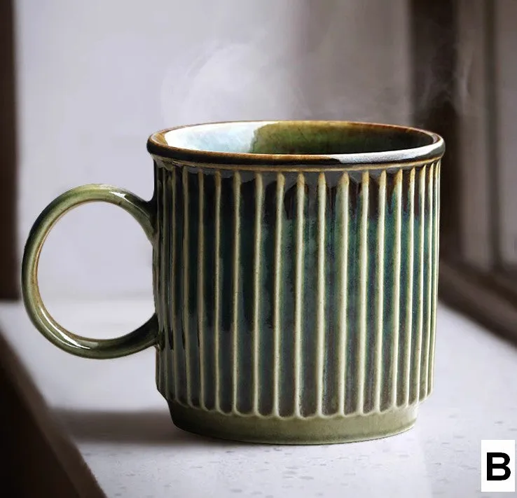 Creative Brown Green Ceramic Coffee Mugs, Unique Coffee Mugs, Large Modern Handmade Pottery Coffee Cup, Large Capacity Coffee Mugs