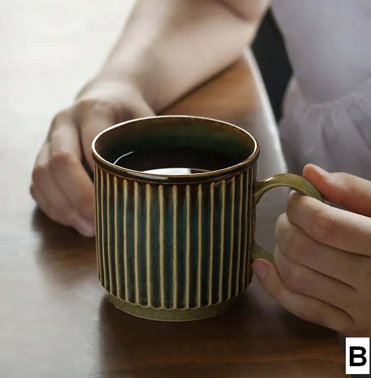 Creative Brown Green Ceramic Coffee Mugs, Unique Coffee Mugs, Large Modern Handmade Pottery Coffee Cup, Large Capacity Coffee Mugs