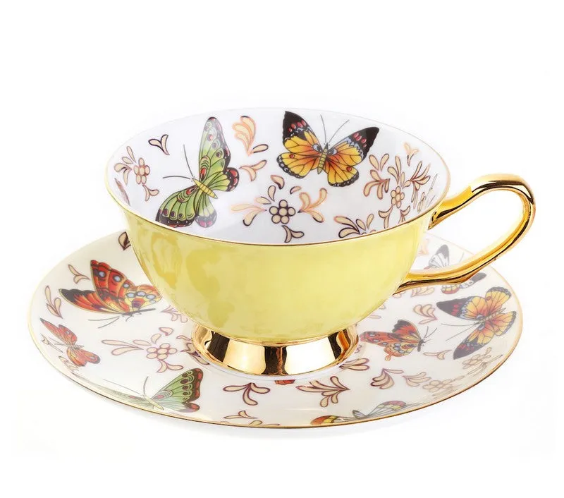 Creative Butterfly Ceramic Coffee Cups, Unique Butterfly Coffee Cups and Saucers, Beautiful British Tea Cups, Creative Bone China Porcelain Tea Cup Set