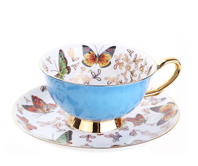 Creative Butterfly Ceramic Coffee Cups, Unique Butterfly Coffee Cups and Saucers, Beautiful British Tea Cups, Creative Bone China Porcelain Tea Cup Set