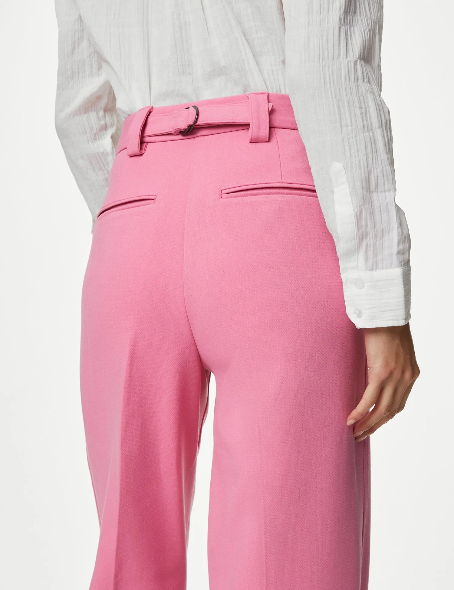 Crepe Tab Detail Wide Leg Trousers