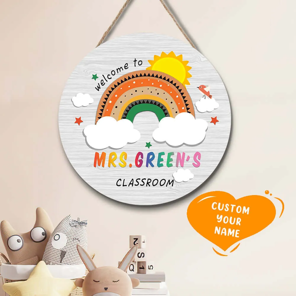 Custom Rainbow Teacher Door Sign, Welcome Gift for Teacher