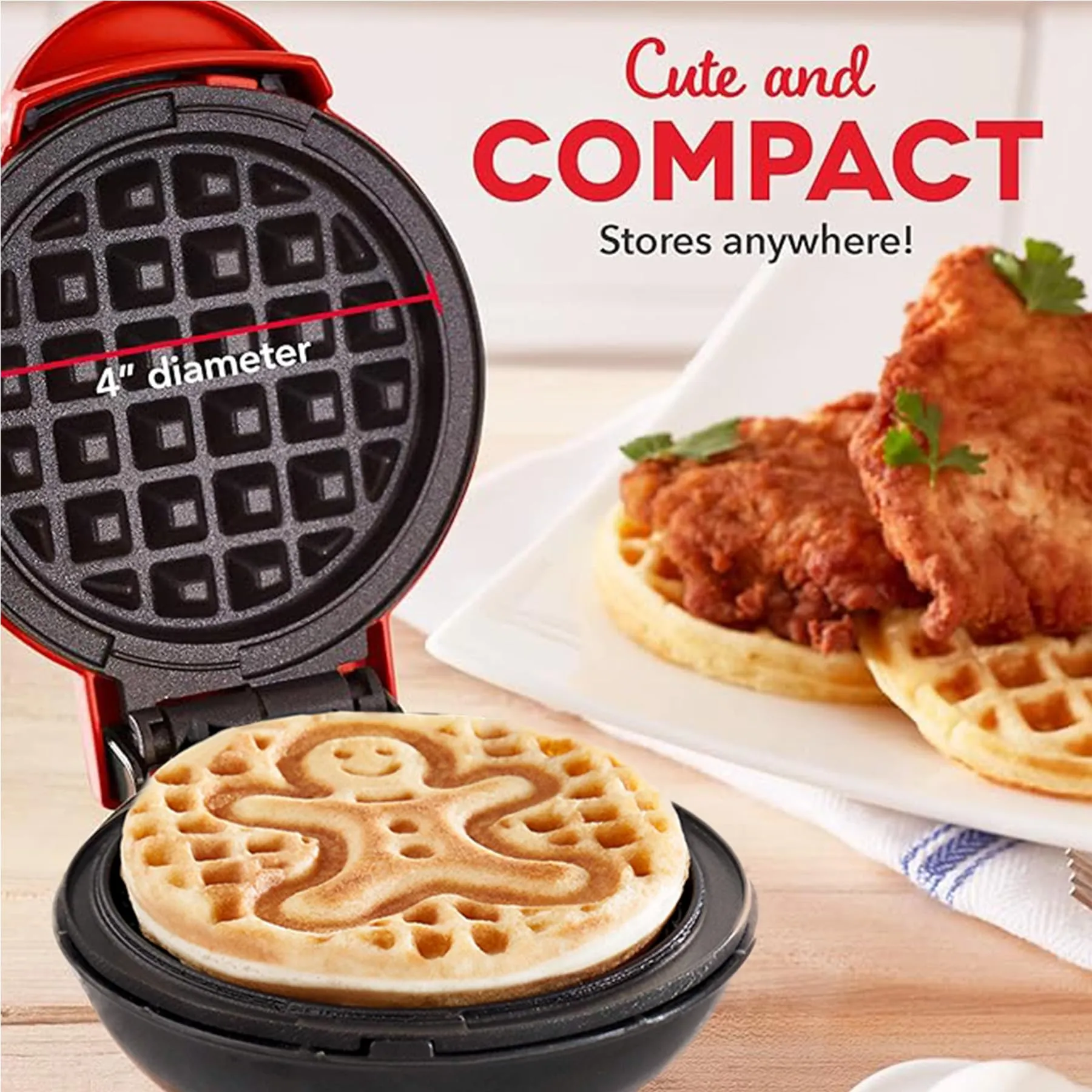 Dash Mini Waffle Maker 4 inch 350 Watts | Stainless Steel Non-Stick Waffle Maker Machine | Perfect House Warming Gifts for new Home and Christmas Gifts (Waffle Maker   Electric Pan (Red))