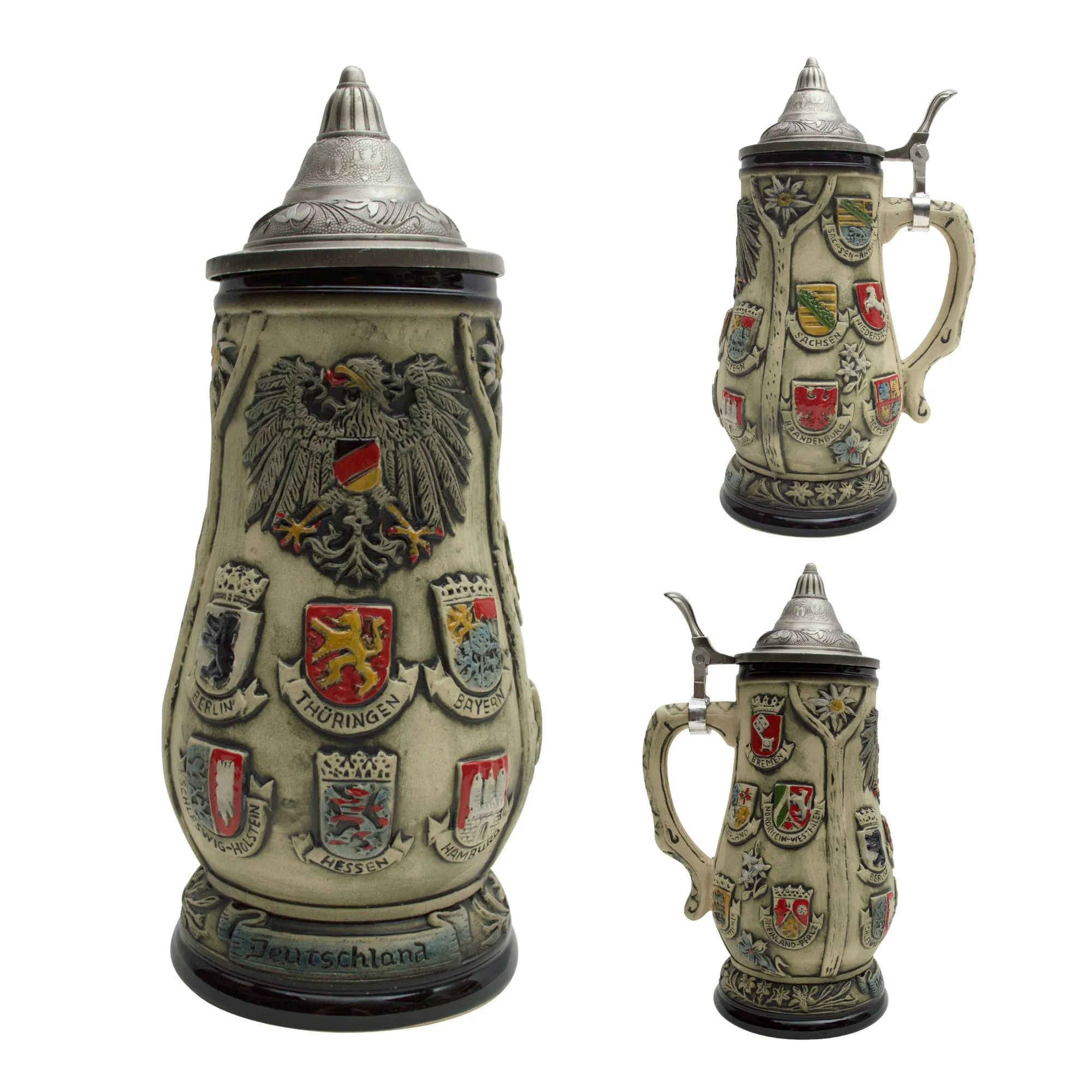 Deutschland Coat of Arms Collectible German Beer Stein with Engraved Metal Lid