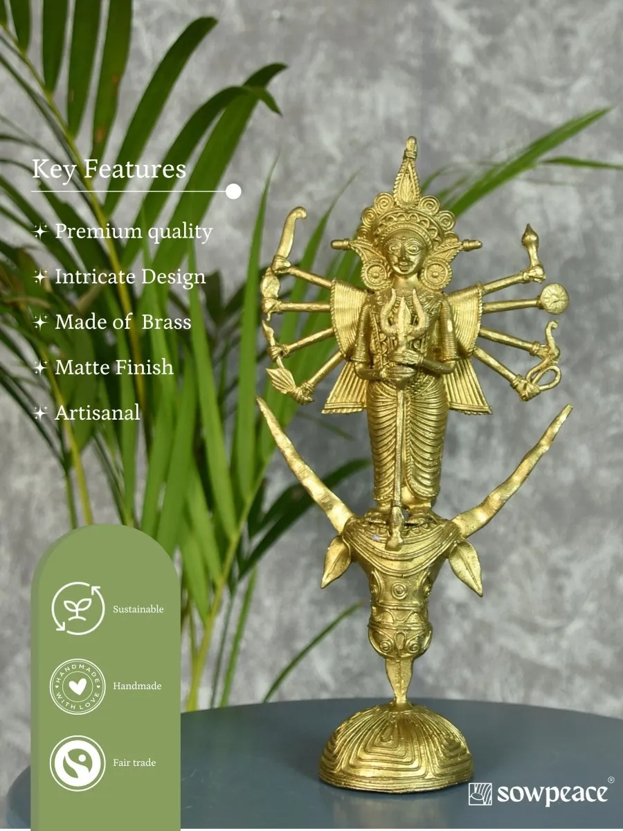 Dhokra Craft - Goddess Durga Mahishasur Mardini Brass Decor