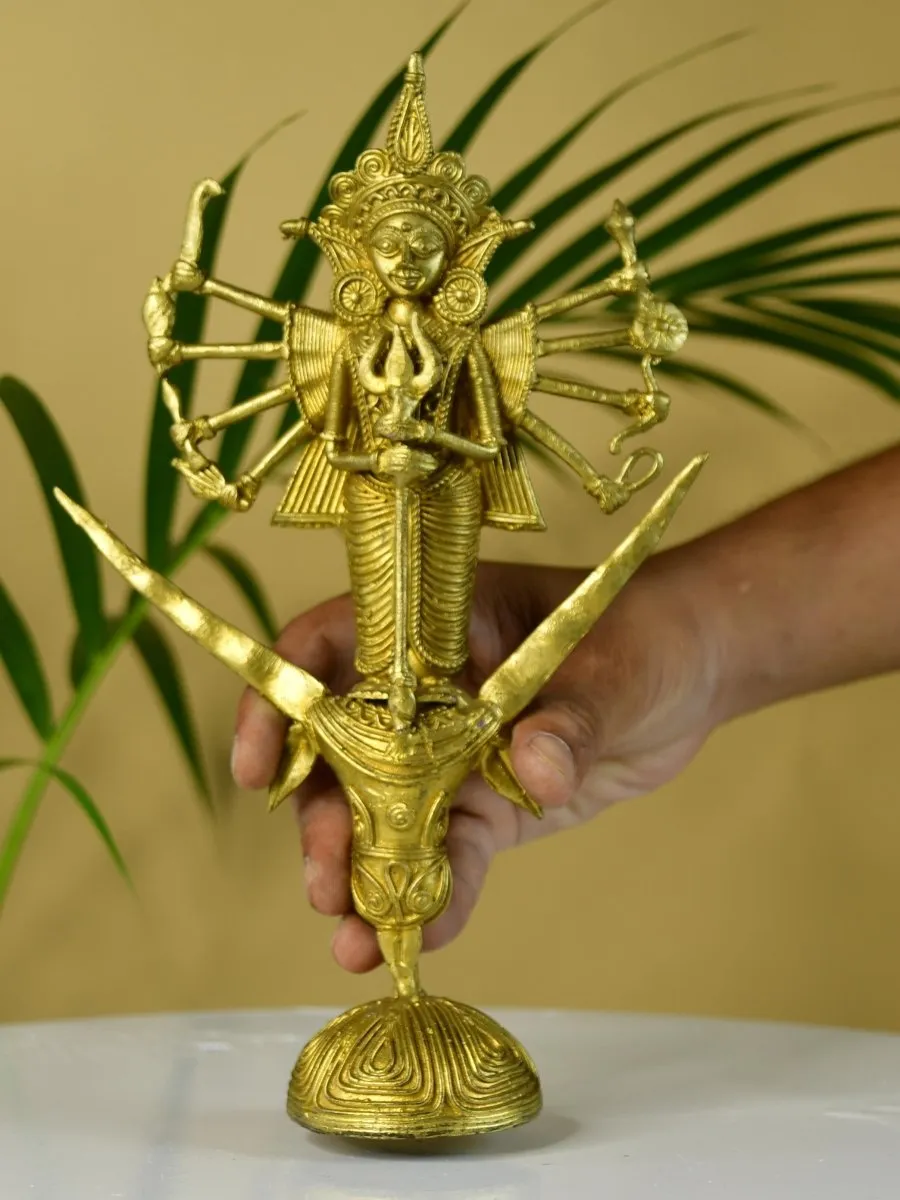 Dhokra Craft - Goddess Durga Mahishasur Mardini Brass Decor