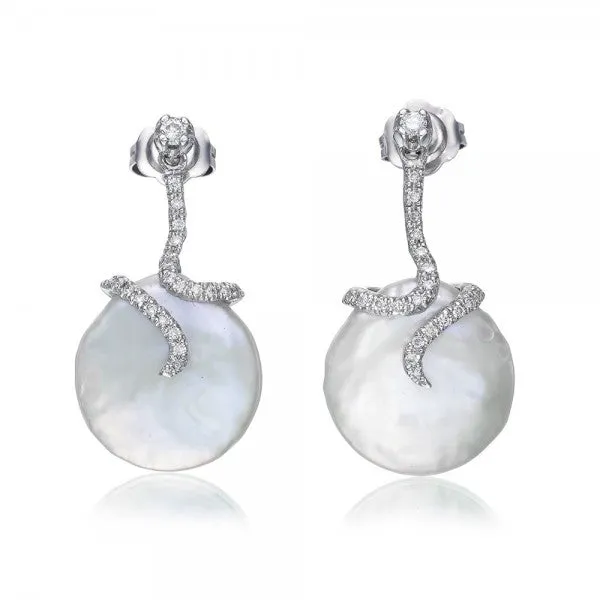 Enchanting Cultured Freshwater Coin Pearl & Diamond Earrings