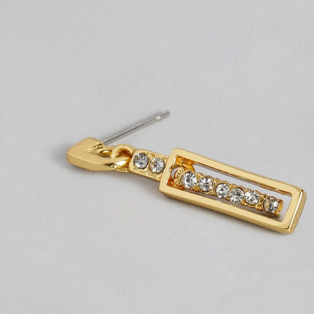 Estele Gold Plated Crystal Pea Pod rectangle Drop Earrings for women