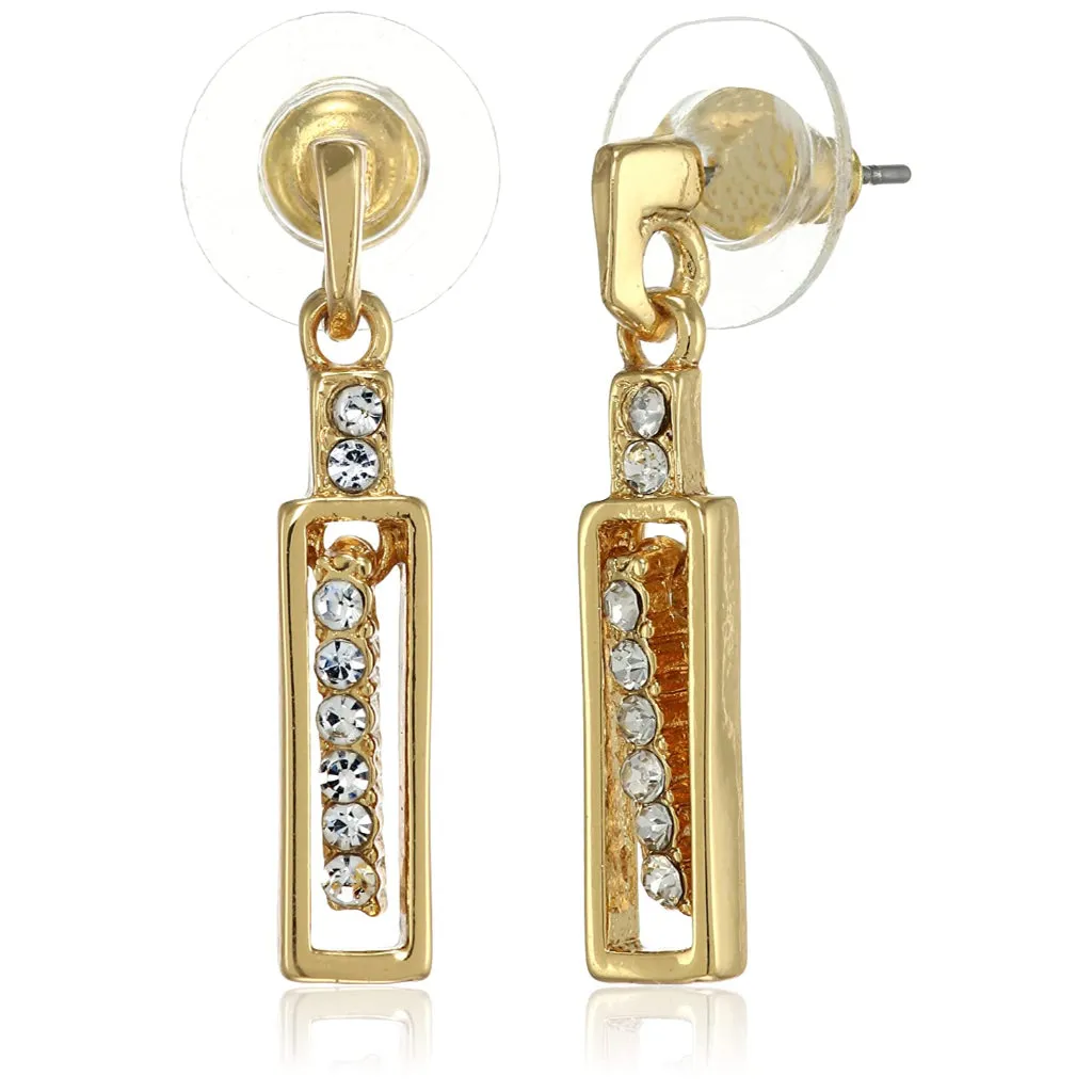 Estele Gold Plated Crystal Pea Pod rectangle Drop Earrings for women