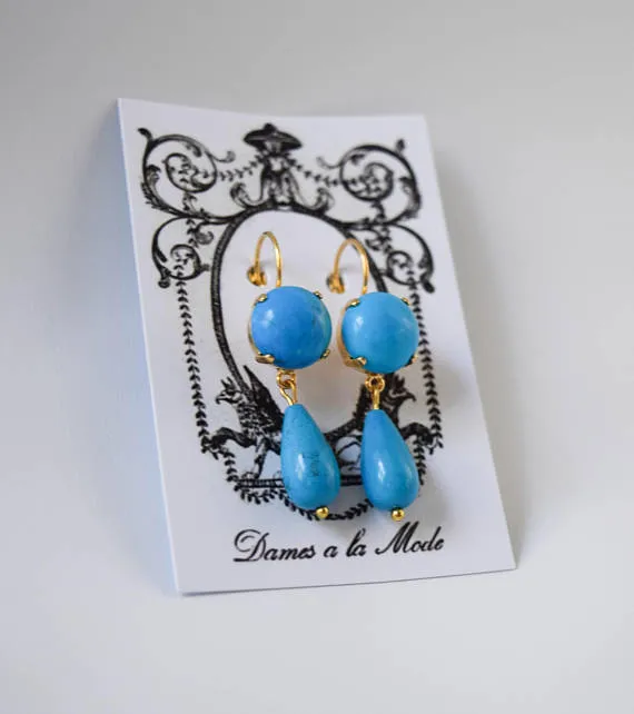 Faux Turquoise Dangle Earrings, 2-Stone Turquoise