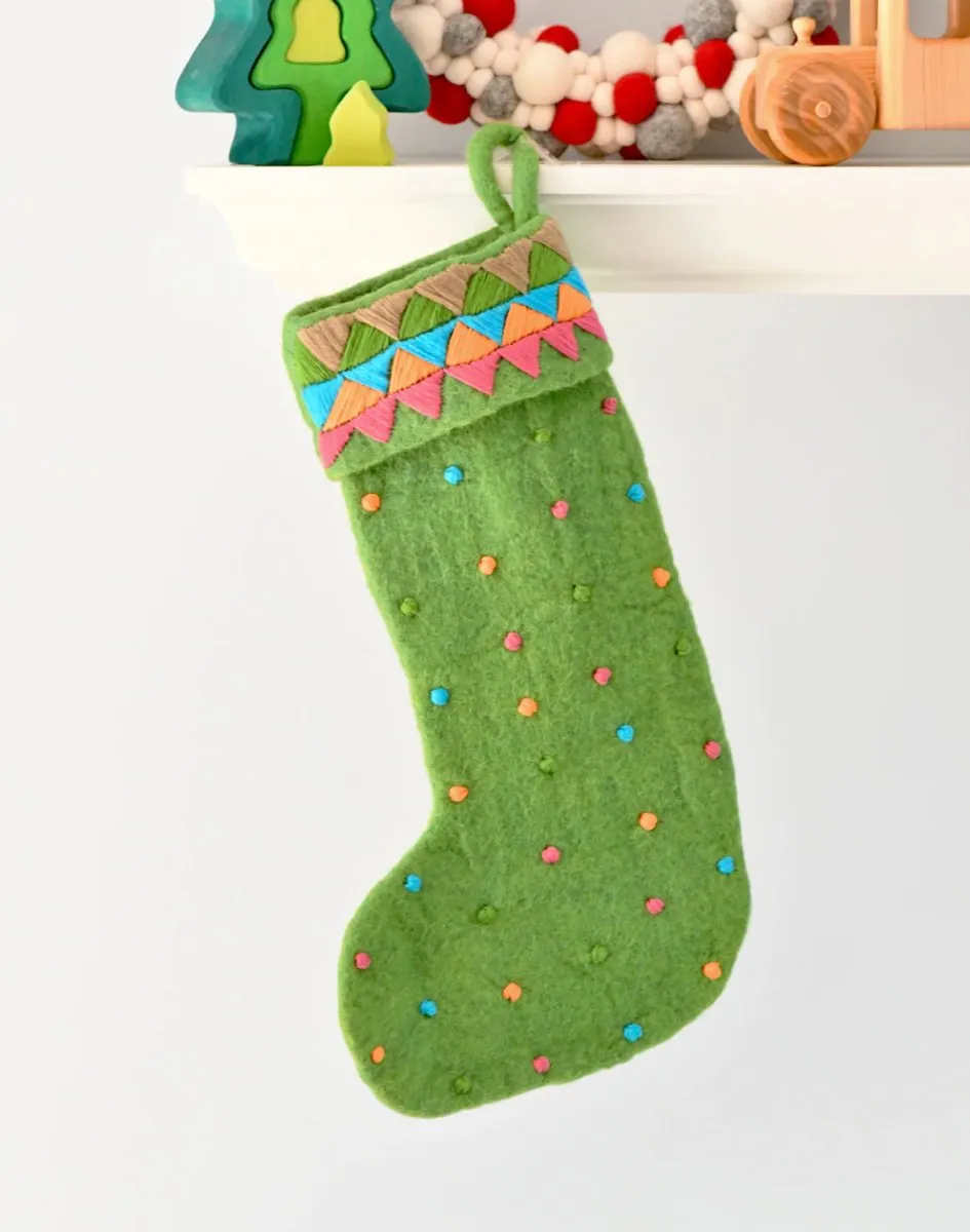 Felt Christmas Stocking - Green Dots | Tara Treasures