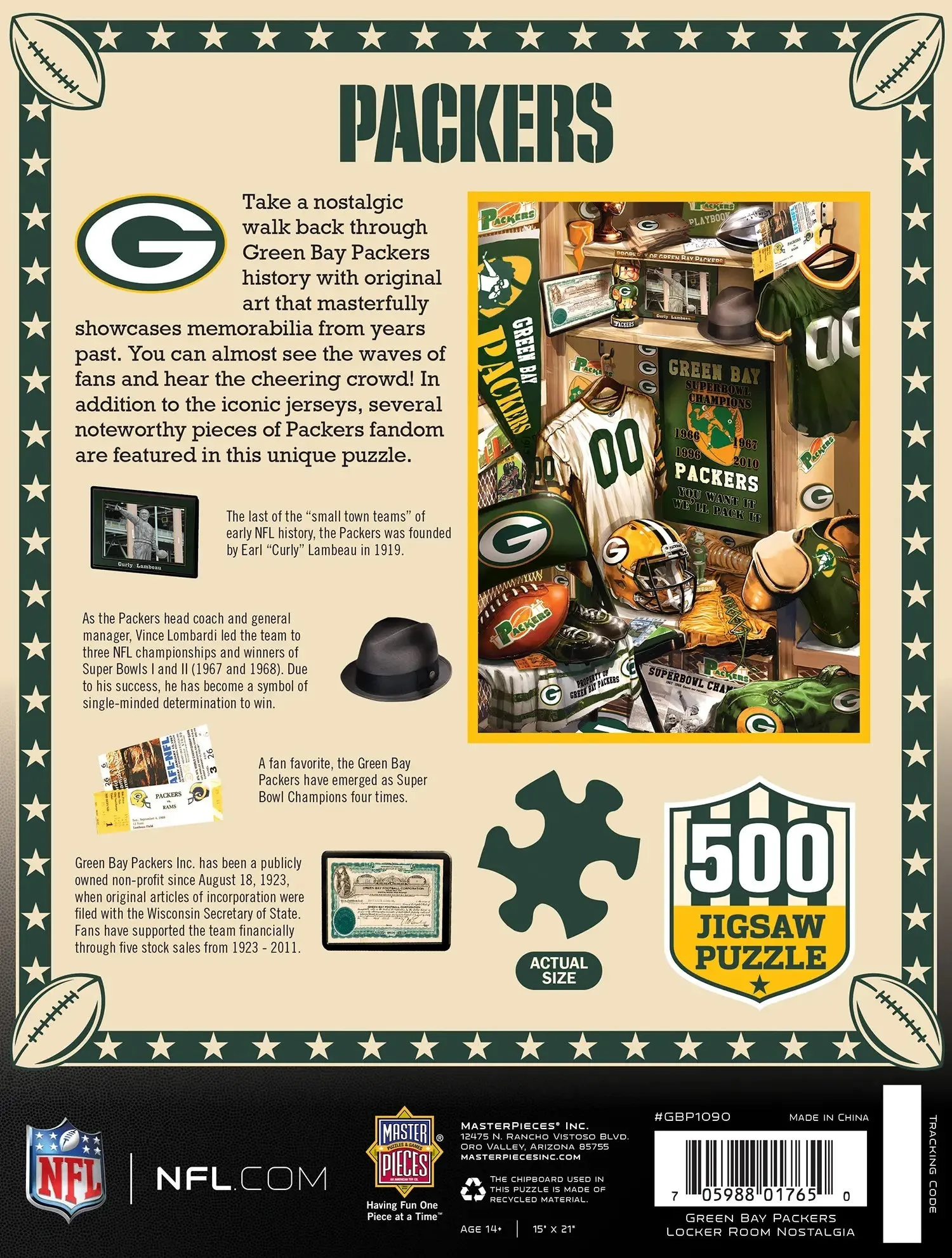 Green Bay Packers Locker Room Nostalgia Jigsaw Puzzle, 500-Pieces