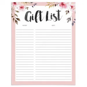 Guest and Gift Tracker Printable with Blush Pink Flowers