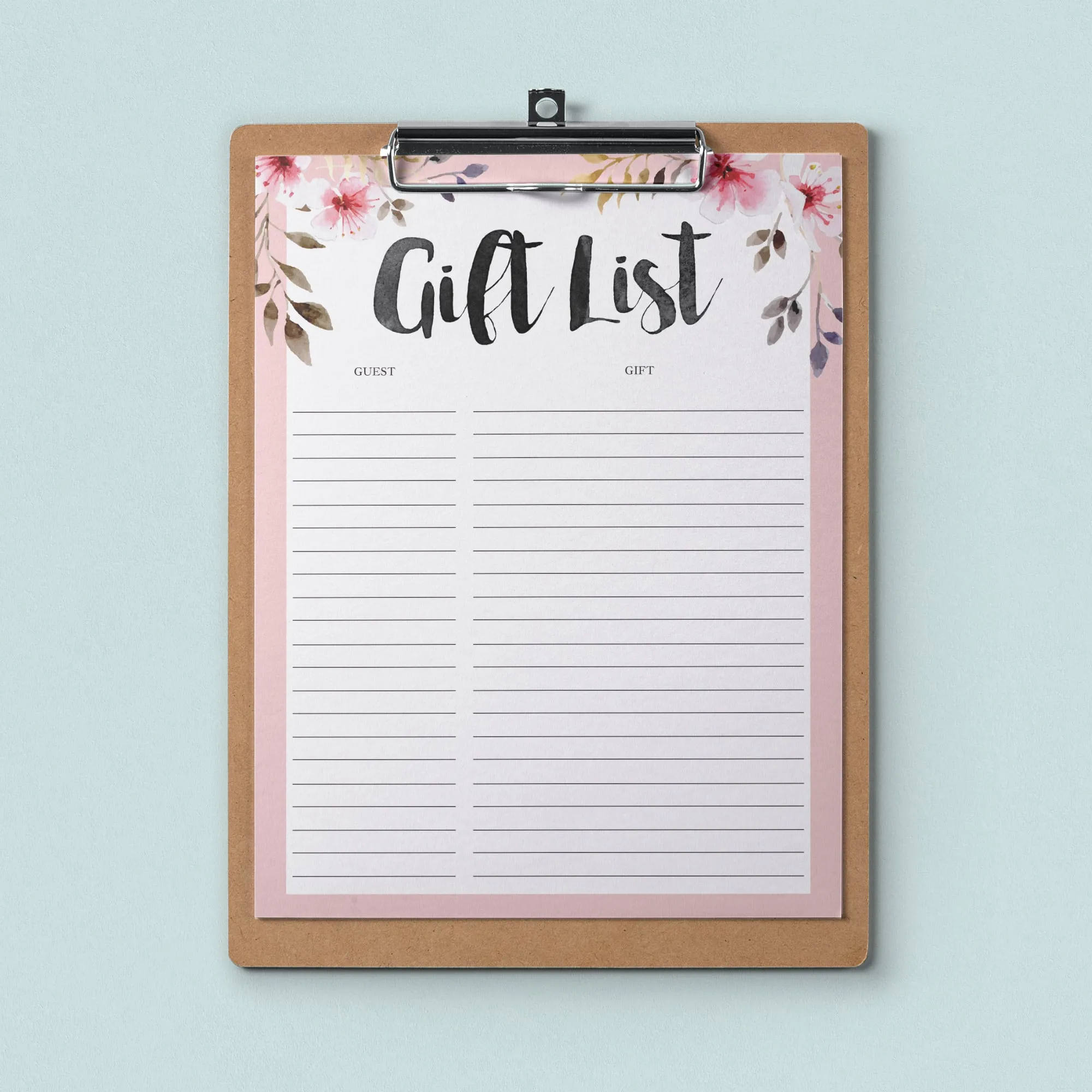 Guest and Gift Tracker Printable with Blush Pink Flowers