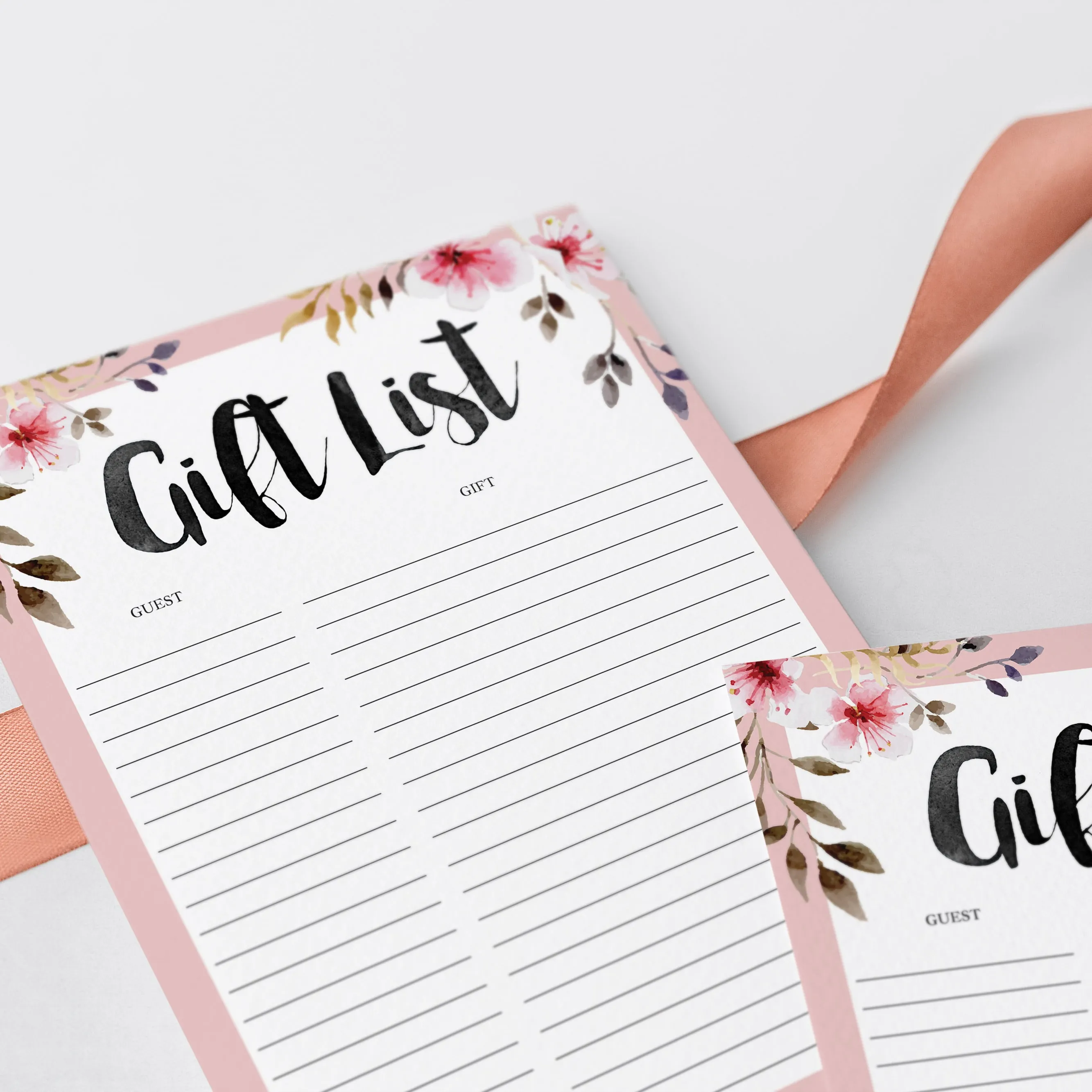 Guest and Gift Tracker Printable with Blush Pink Flowers