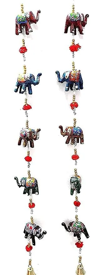 HAWAMAHAL Home Décor Paper Mache Elephant Door Hangings for Main Door Living Rooms Rajasthani Handicraft Wall Hanging Screen Toran-Bandhanwar latkan Multicolour Pair Ladi (Set of 2 Piece)