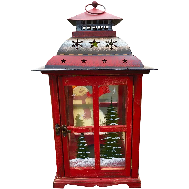 Holiday Candle Holder Lantern with Hand painted Christmas Snowman