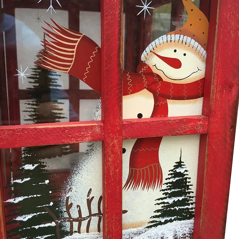 Holiday Candle Holder Lantern with Hand painted Christmas Snowman