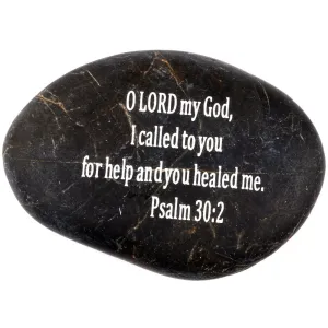 Holy Land Market Engraved Inspirational Scripture Biblical Black Stones Collection - Stone VI : Psalm 30:2 :" O Lord My God, I Called to You for Help and You Healed me.