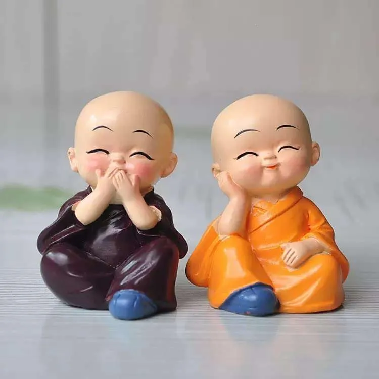 IRQA Resin Set of 4 Buddha Monk Statues Miniature Figurines Showpiece for Wall Shelf Table Desktop Car Dashboard Decoration Home Office Decor (Cute_Buddha_Set-of-4) (Style_5