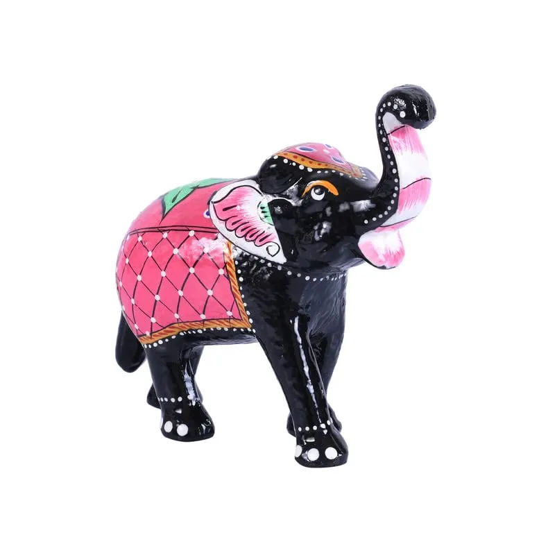 JAIPUR ACE Paper Mache Handmade Decorative Rajasthani Design Elephant Showpiece for Living Room Home Decor and Gift Purpose (Pink & Black)