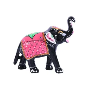 JAIPUR ACE Paper Mache Handmade Decorative Rajasthani Design Elephant Showpiece for Living Room Home Decor and Gift Purpose (Pink & Black)