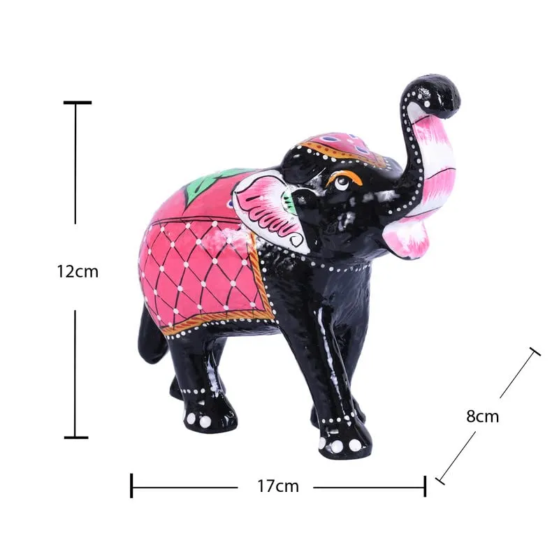 JAIPUR ACE Paper Mache Handmade Decorative Rajasthani Design Elephant Showpiece for Living Room Home Decor and Gift Purpose (Pink & Black)