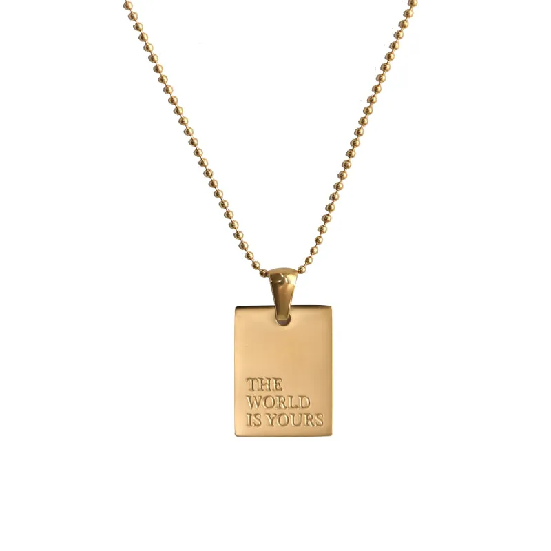 KESLEY  New Stylish Hiphop Personal Engraved Letter Message Square Necklaces Waterproof Jewelry with a Message KESLEY