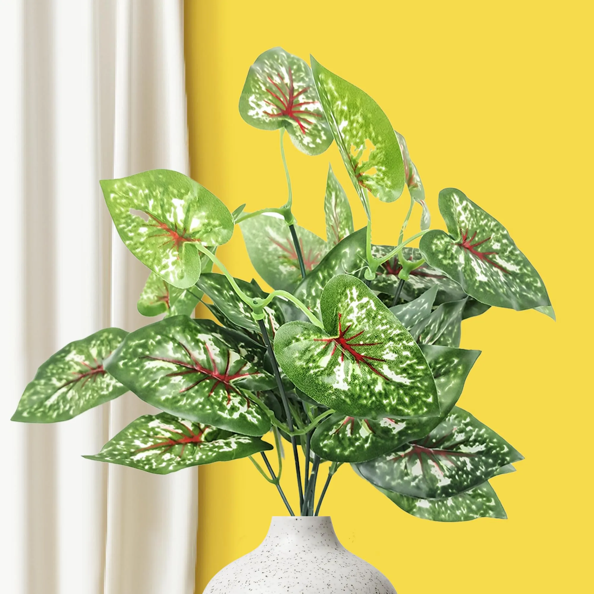 Kraft Seeds by 10CLUB Artificial Plants | Plastic Fiddle Plant Green Leaves | Large | 12 Stems | (Vase not Included)