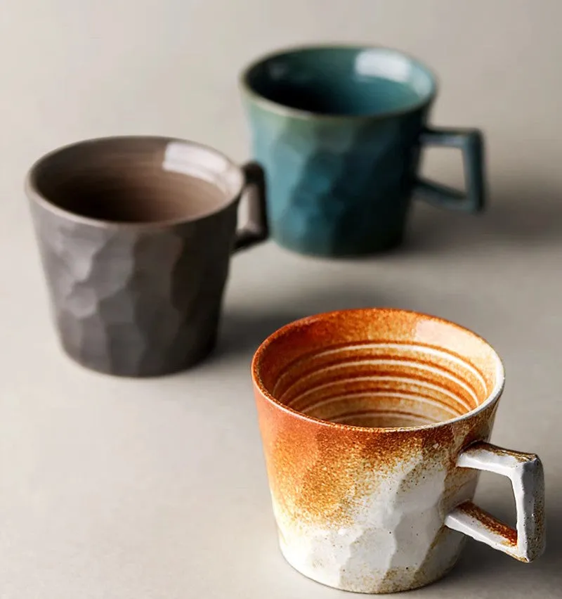 Large Capacity Coffee Cups, Modern Handmade Pottery Coffee Cup, Large Unique Tea Cup, Creative Brown White Black Blue Ceramic Coffee Mugs