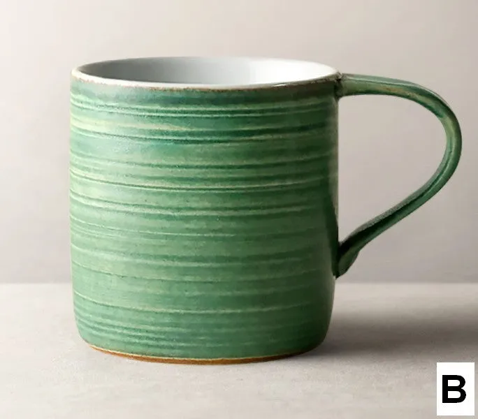 Large Modern Handmade Pottery Coffee Cup, Large Capacity Coffee Mugs, Creative Handmade Coffee Mugs, Blue Green Black Ceramic Coffee Mugs