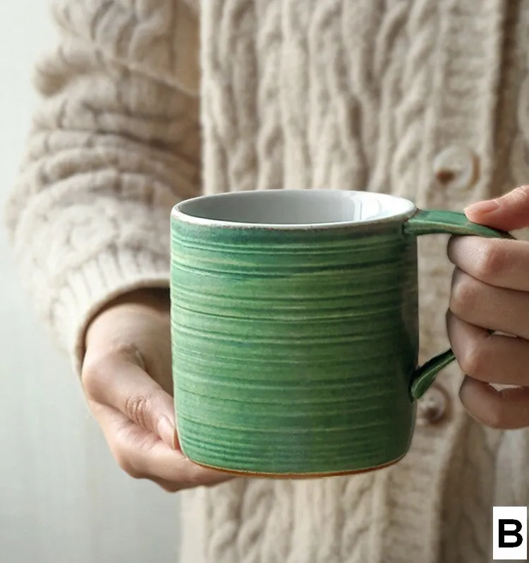 Large Modern Handmade Pottery Coffee Cup, Large Capacity Coffee Mugs, Creative Handmade Coffee Mugs, Blue Green Black Ceramic Coffee Mugs