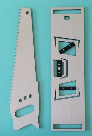 Laser cut wooden bookmark hand tools theme