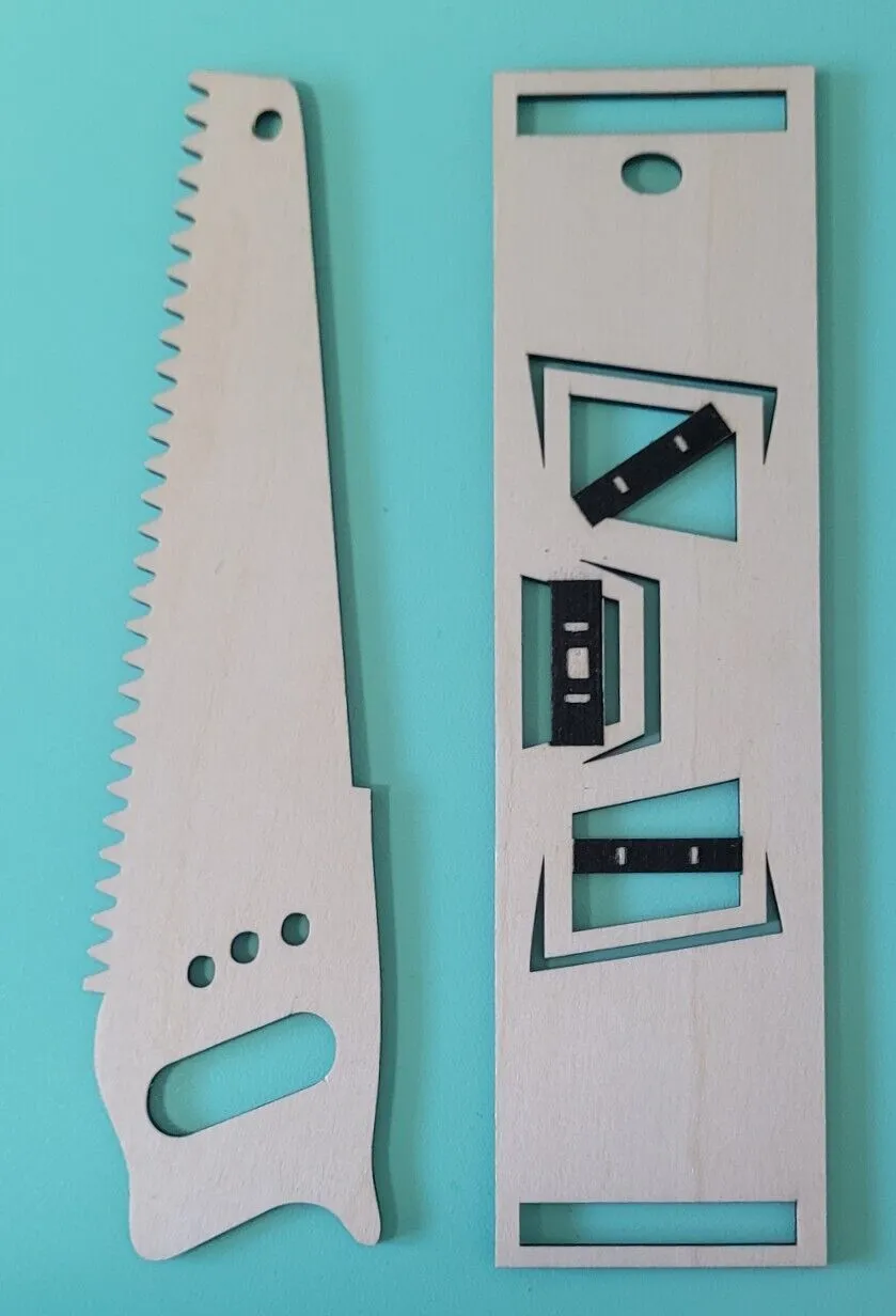 Laser cut wooden bookmark hand tools theme