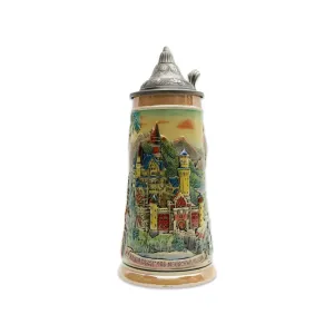 Ludwig's Castle Mountain Scene Engraved Beer Stein with Metal Lid