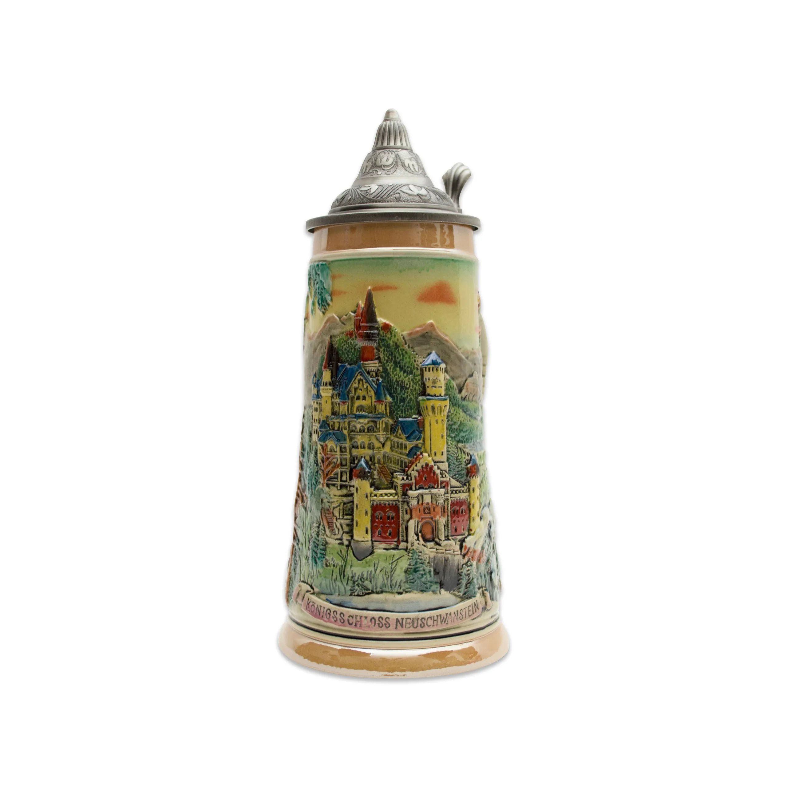 Ludwig's Castle Mountain Scene Engraved Beer Stein with Metal Lid