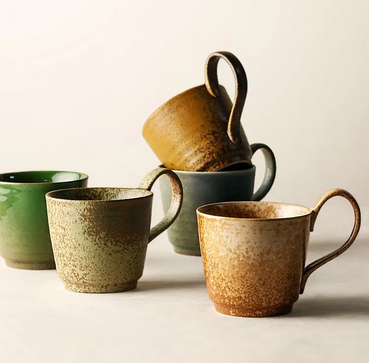 Modern Handmade Pottery Coffee Cup, Creative Brown Green Blue Ceramic Coffee Mugs, Large Unique Tea Cup, Large Capacity Coffee Cups