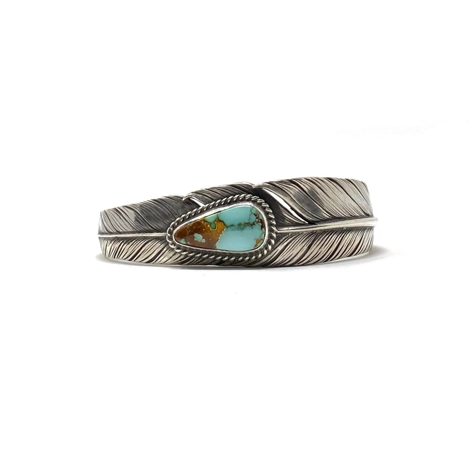 Mt. Hill Silver Sterling Silver Slim Feather Cuff Royston Turquoise