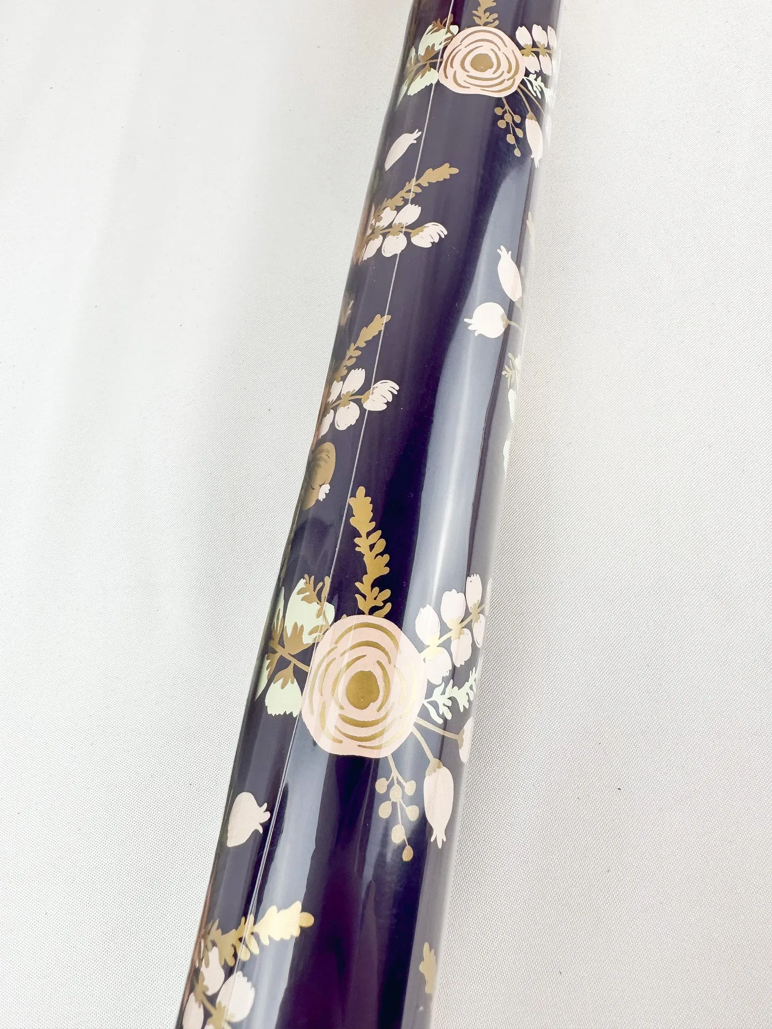 Navy Floral with Gold Accent Wrapping Paper Roll