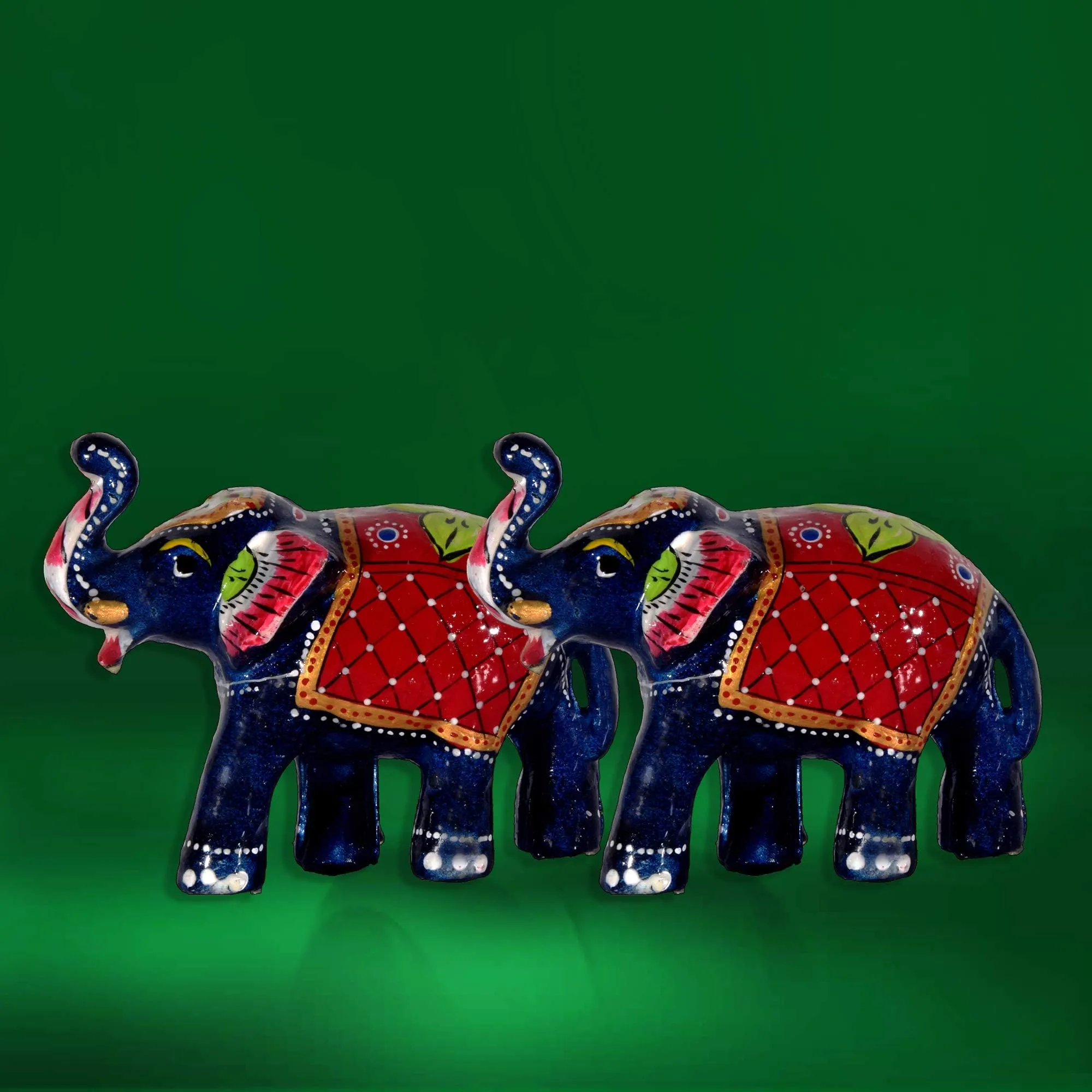 Paper Mache Handcrafted Set of 2 Elephant Showpiece for Home Decor and Gift Purpose-SkyBlue