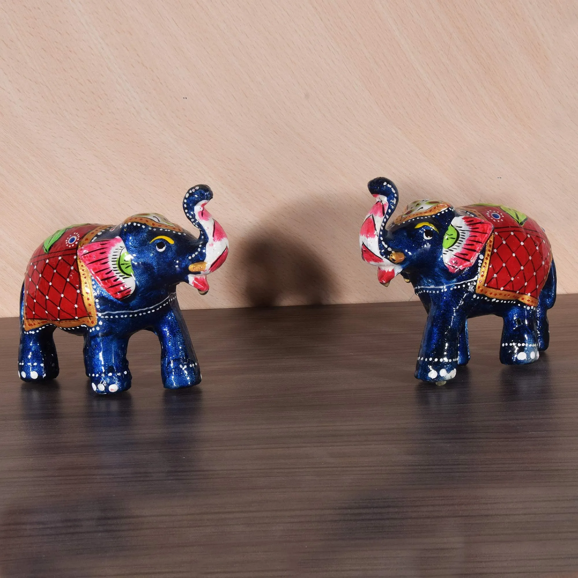 Paper Mache Handcrafted Set of 2 Elephant Showpiece for Home Decor and Gift Purpose-SkyBlue