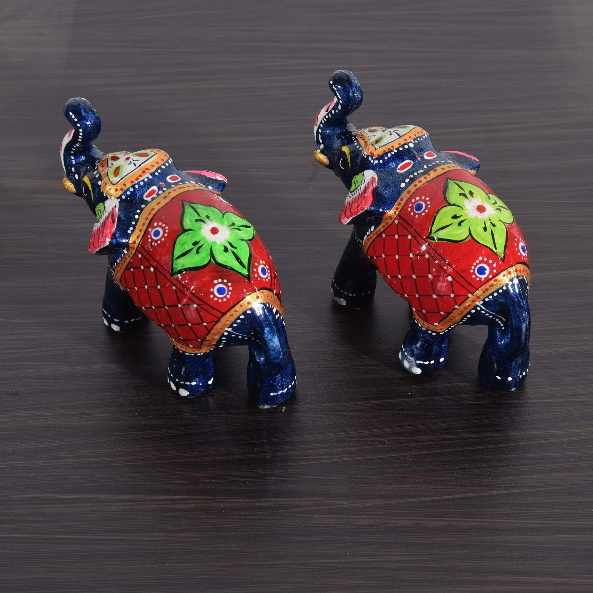 Paper Mache Handcrafted Set of 2 Elephant Showpiece for Home Decor and Gift Purpose-SkyBlue