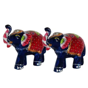 Paper Mache Handcrafted Set of 2 Elephant Showpiece for Home Decor and Gift Purpose-SkyBlue