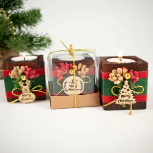 Personalized Christmas New Year Noel Gift Favor Wooden Tealight Holder