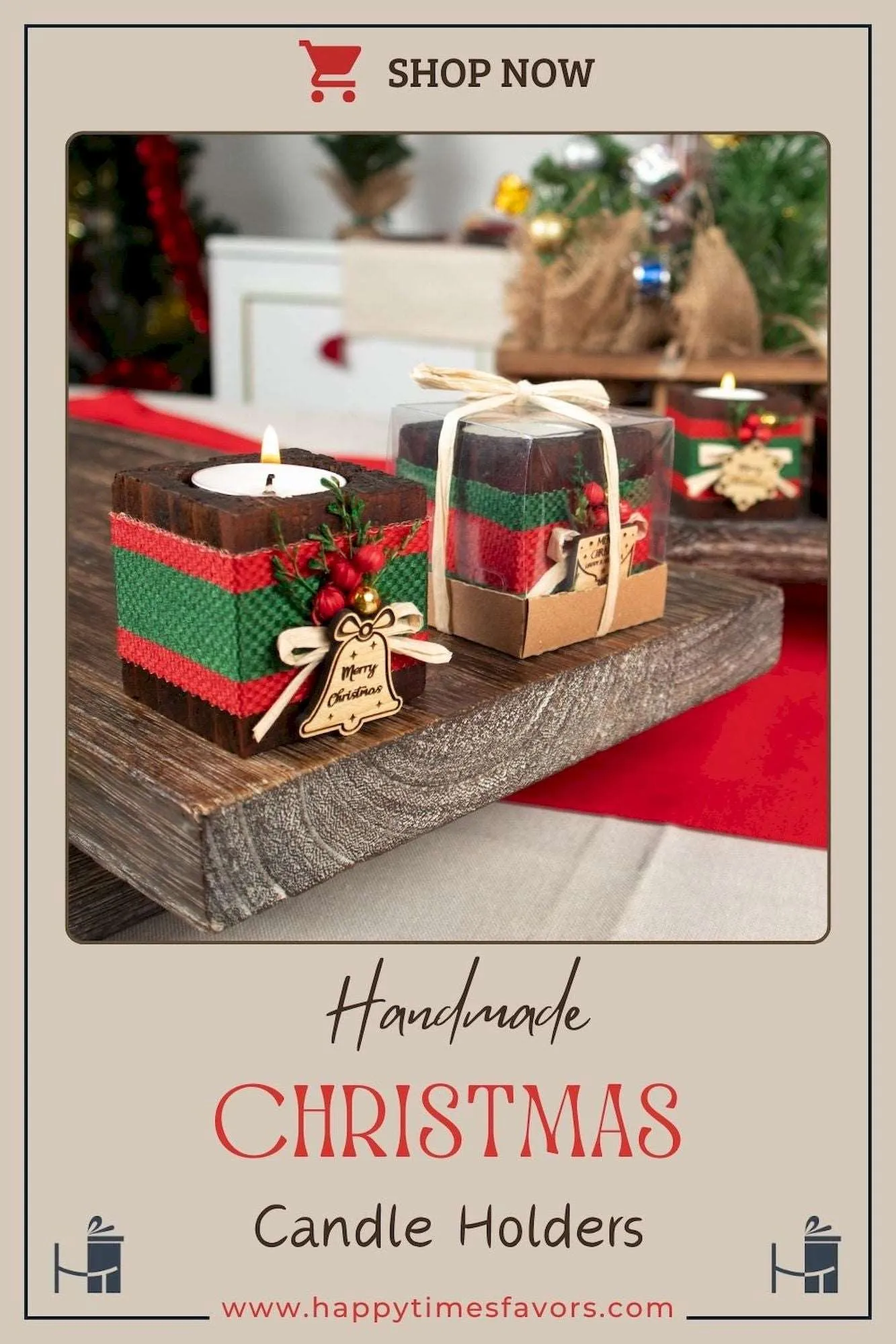 Personalized Christmas New Year Noel Gift Favor Wooden Tealight Holder