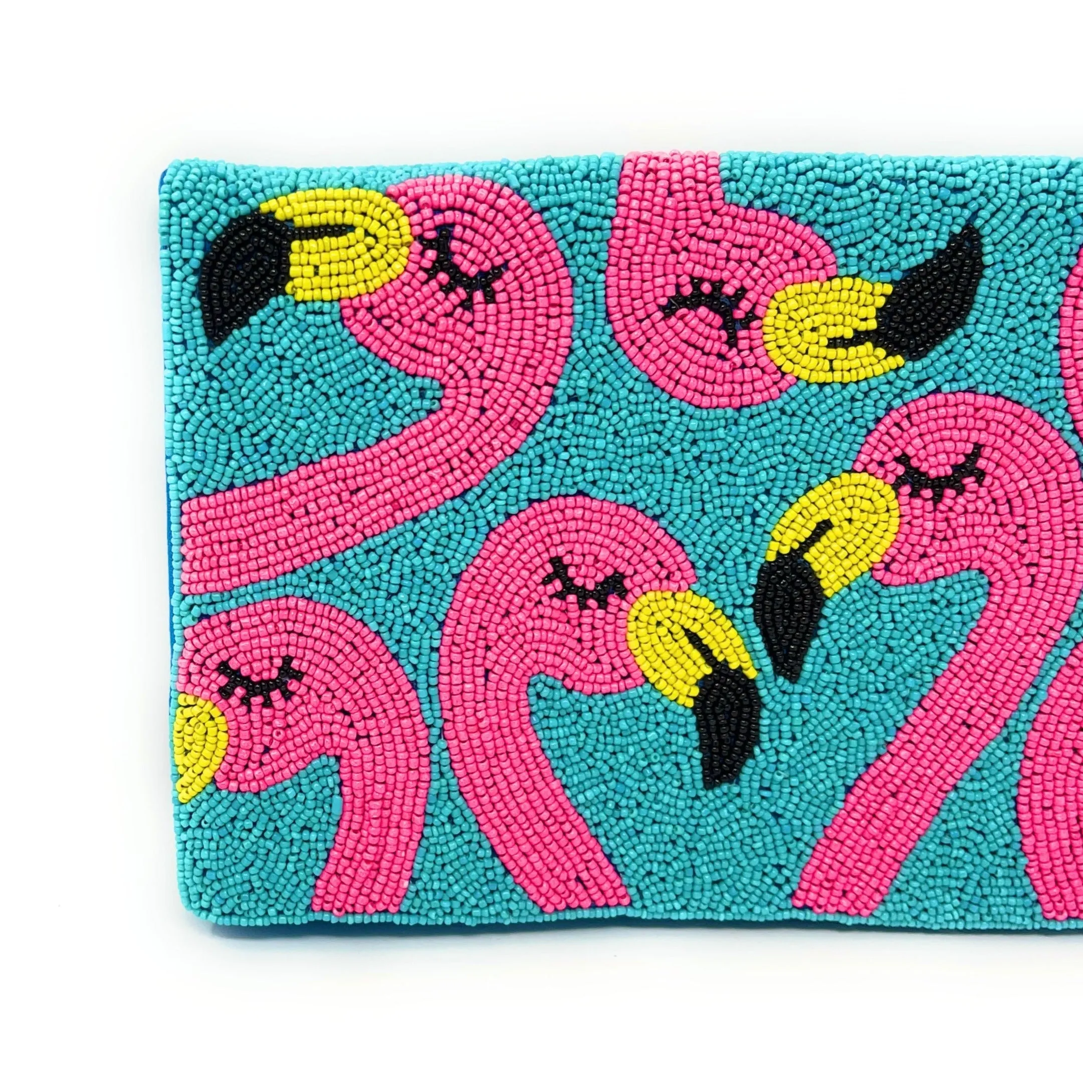 Pink Flamingo Beaded Clutch Purse